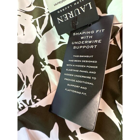 Ralph Lauren Womens Tropic Monotone High-Neck Swimsuit Halter Olive/White Sz 14 - Picture 8 of 10